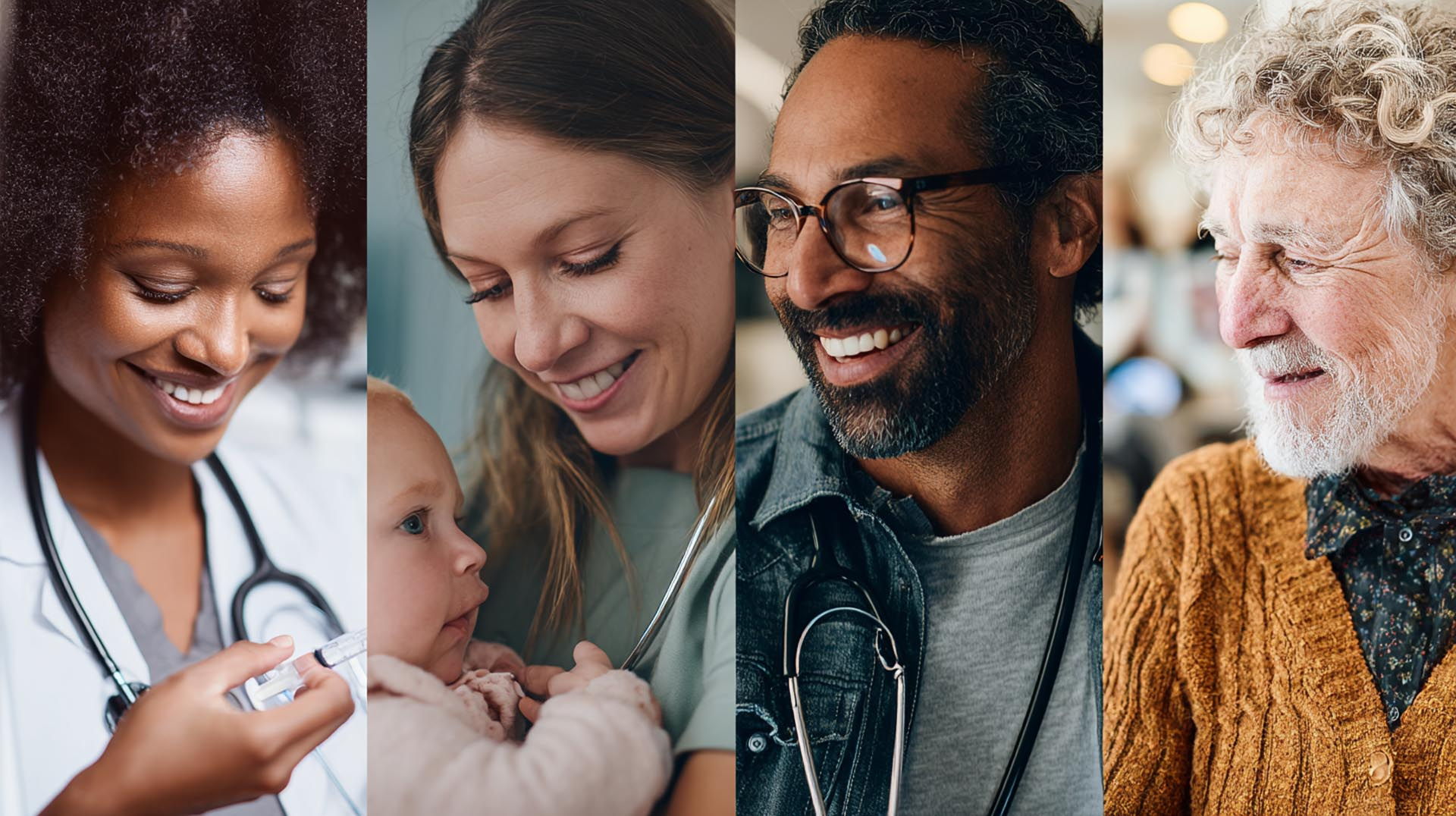  A composite image shows an FNP caring for patients of all ages, representing the across the lifespan focus of this comprehensive CE Nursing course.