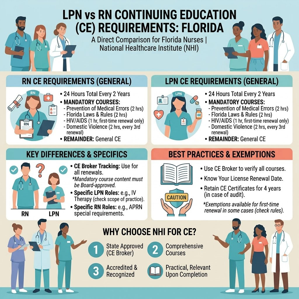 LPN vs RN Continuing Education Requirements in Florida
