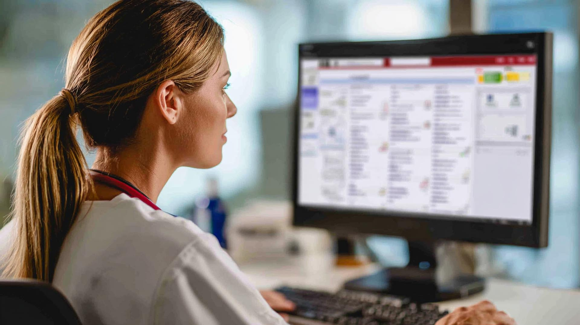  a healthcare professional explaining pain management to a patient in a clinic setting. The professional holds a clipboard, while a chart on the wall shows a simplified diagram of the nervous system and pain pathways.